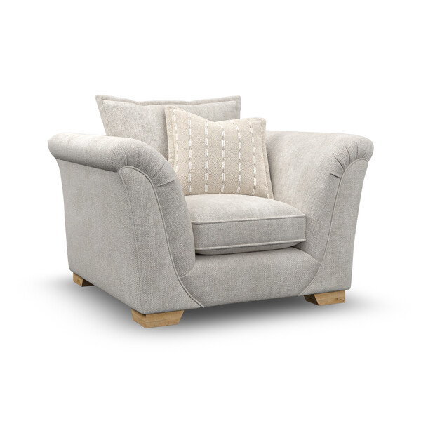Milldale Armchair in  Milo Ivory Fabric with Linen Scatters - Oak Furnitureland