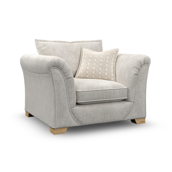 Milldale Armchair in  Milo Ivory Fabric with Linen Scatters - Oak Furnitureland