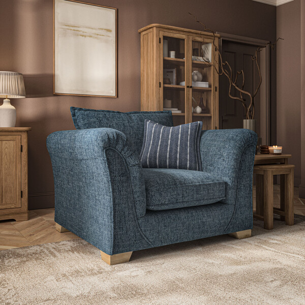 Milldale Armchair in  Milo Navy Fabric with Navy Scatters - Oak Furnitureland