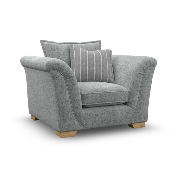 Milldale Armchair in Milo Pewter Fabric with Grey Scatters - Oak Furnitureland