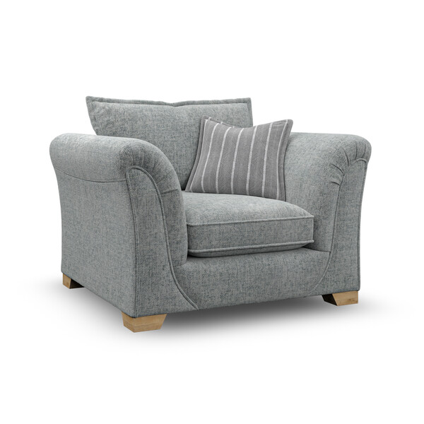 Milldale Armchair in Milo Pewter Fabric with Grey Scatters - Oak Furnitureland