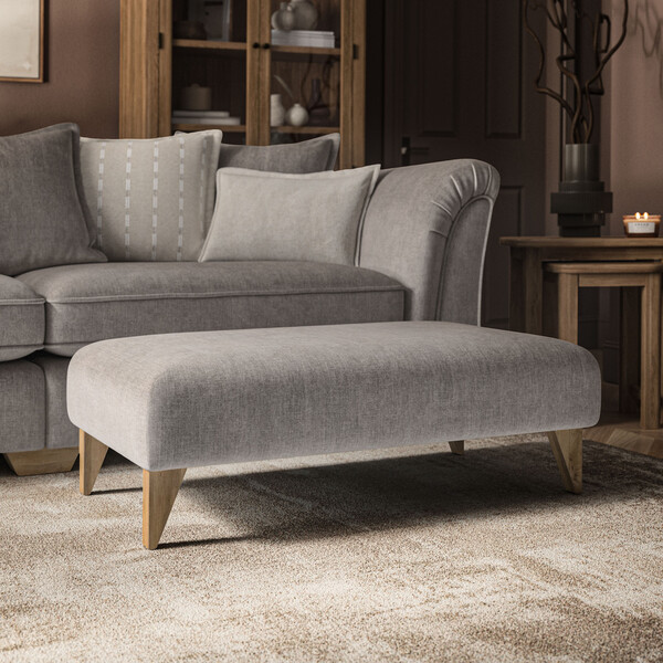 Milldale Footstool in Garda Acier Fabric - Oak Furnitureland