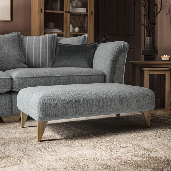 Milldale Footstool in Milo Pewter Fabric - Oak Furnitureland