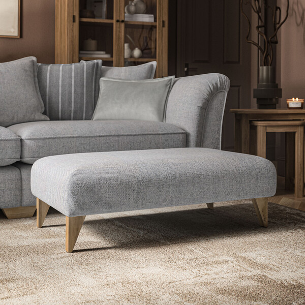 Milldale Footstool in  Milo Silver Fabric - Oak Furnitureland
