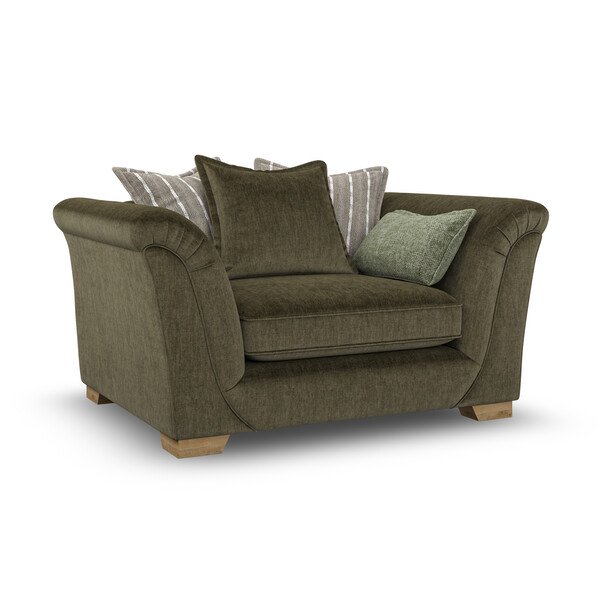 Milldale Pillow Back Loveseat in Garda Seaweed Fabric with Earth Scatters - Oak Furnitureland