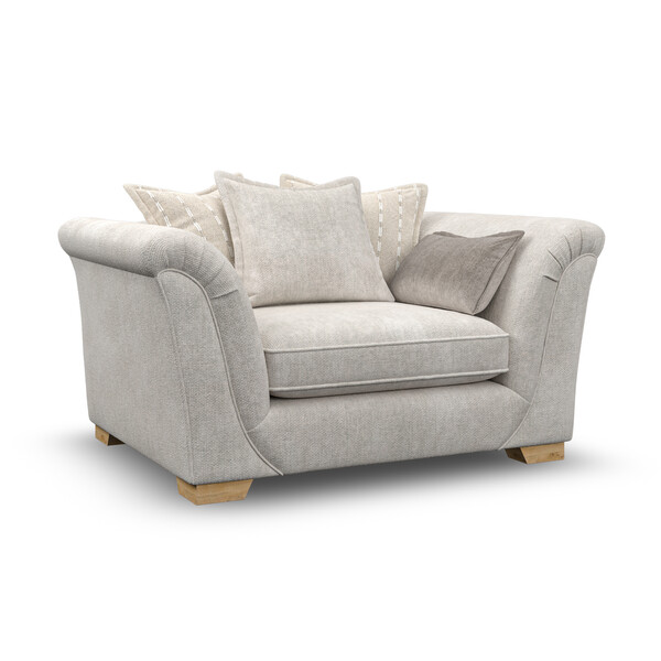 Milldale Pillow Back Loveseat in  Milo Ivory Fabric with Linen Scatters - Oak Furnitureland