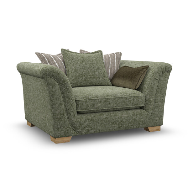 Milldale Pillow Back Loveseat in Milo Olive Fabric with Earth Scatters - Oak Furnitureland