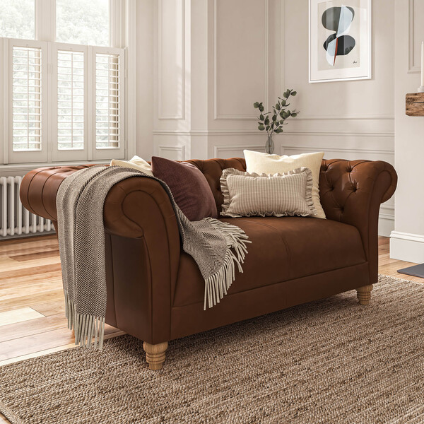 Chestnut Brown Leather Sofas - 2 Seater Sofa - Montgomery Range - Oak Furnitureland