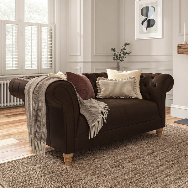 Dark Brown Leather Sofas - 2 Seater Sofa - Montgomery Range - Oak Furnitureland