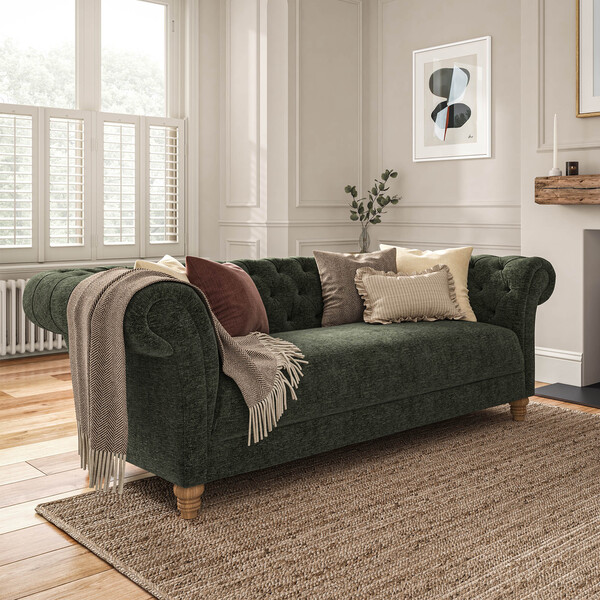 Mossy Fabric Sofas - 3 Seater Sofa - Montgomery Range - Oak Furnitureland