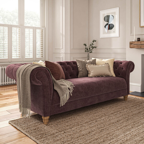 Rosewood Fabric Sofas - 3 Seater Sofa - Montgomery Range - Oak Furnitureland
