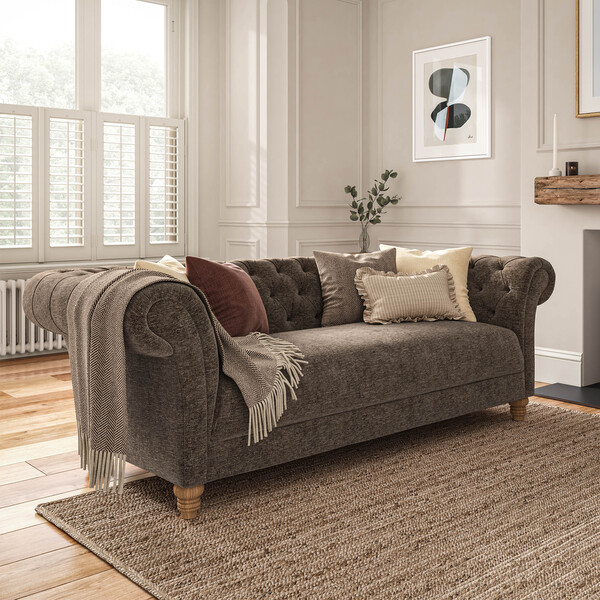 Smokestone Fabric Sofas - 3 Seater Sofa - Montgomery Range - Oak Furnitureland