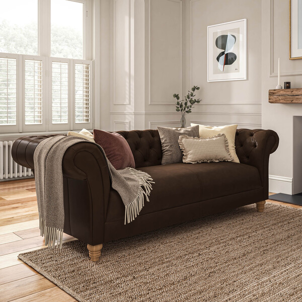 Dark Brown Leather Sofas - 3 Seater Sofa - Montgomery Range - Oak Furnitureland