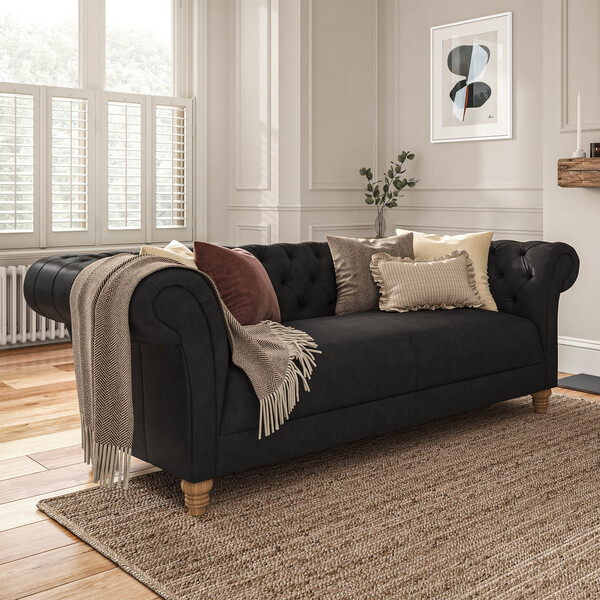 Ash Leather Sofas - 3 Seater Sofa - Montgomery Range - Oak Furnitureland