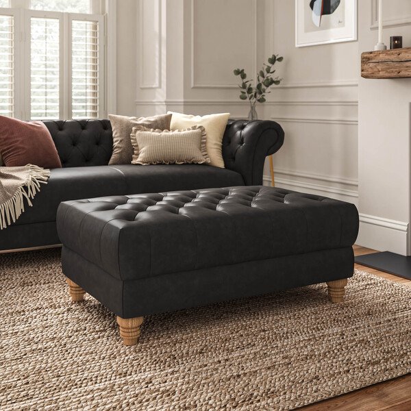 Ash Leather Sofas - Footstool - Montgomery Range - Oak Furnitureland