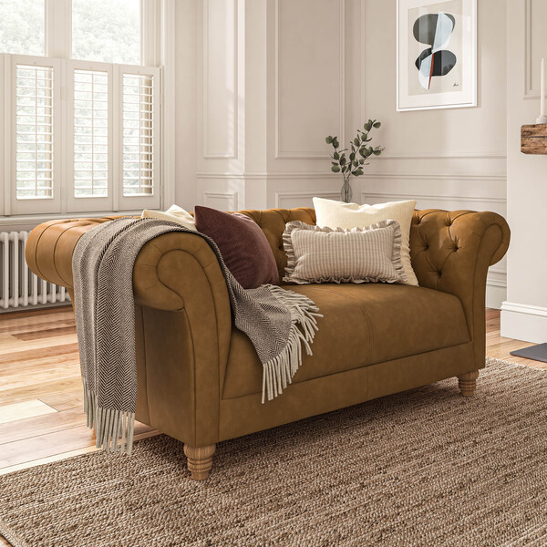 Brown Leather Sofas - 2 Seater Sofa - Montgomery Range - Oak Furnitureland