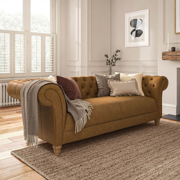 Brown Leather Sofas - 3 Seater Sofa - Montgomery Range - Oak Furnitureland