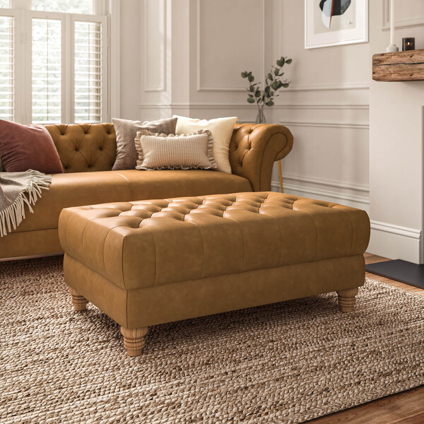Brown Leather Sofas - Footstool - Montgomery Range - Oak Furnitureland