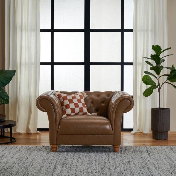 Camel Leather Sofas - Armchair - Montgomery Range - Oak Furnitureland