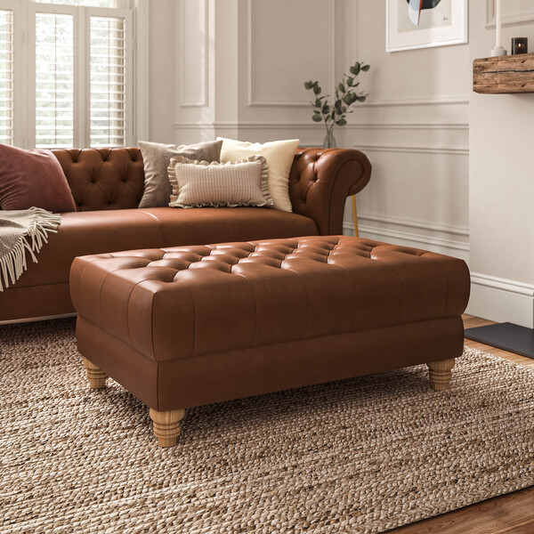 Chestnut Brown Leather Sofas - Footstool  - Montgomery Range - Oak Furnitureland