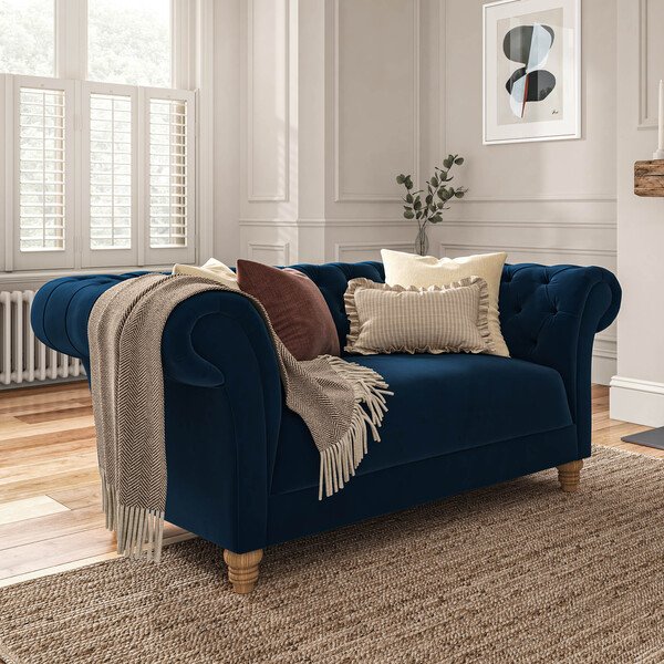 Navy Velvet Sofas - 2 Seater Sofa - Montgomery Range - Oak Furnitureland