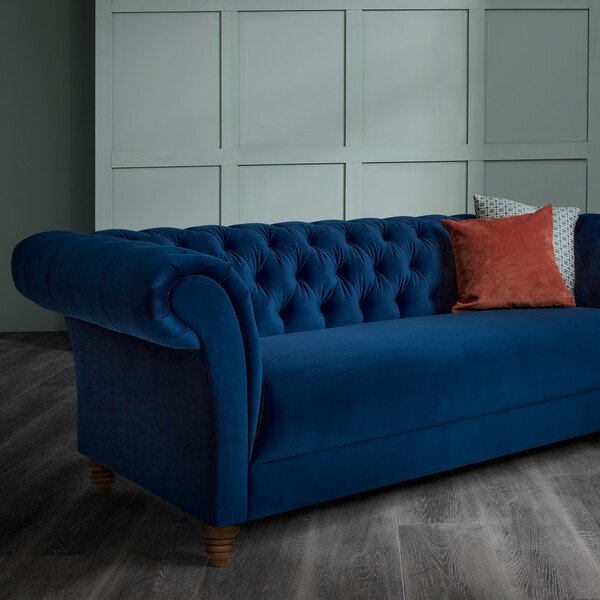 Navy Velvet Sofas - 3 Seater Sofa - Montgomery Range - Oak Furnitureland