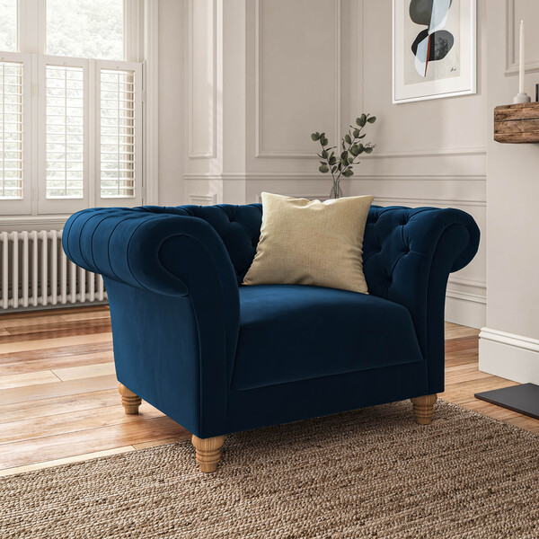 Navy Velvet Sofas - Armchair  - Montgomery Range - Oak Furnitureland