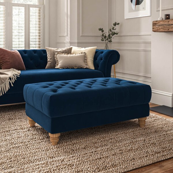 Navy Velvet Sofas - Footstool  - Montgomery Range - Oak Furnitureland