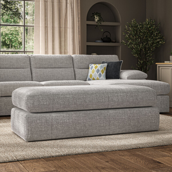 Silver Fabric Sofas - Large Fender Footstool - Morgan Sectional Sofas Range - Oak Furnitureland