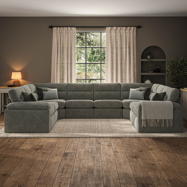 Cupid Olive Green Fabric Sofas - Modular 8 Seater U-Shape Sofa - Morgan Sectional Sofas Range - Oak Furnitureland