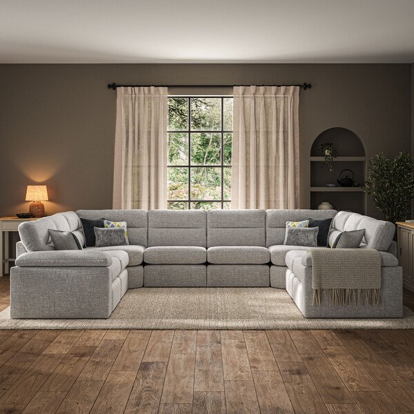 Santos Silver Fabric Sofas - Modular 8 Seater U-Shape Sofa - Morgan Sectional Sofas Range - Oak Furnitureland