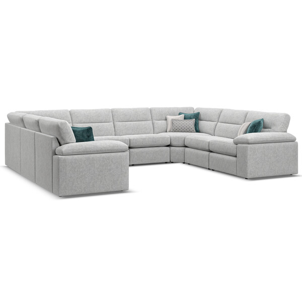 Cupid Silver Fabric Sofas - Modular 8 Seater U-Shape Sofa - Morgan Sectional Sofas Range - Oak Furnitureland