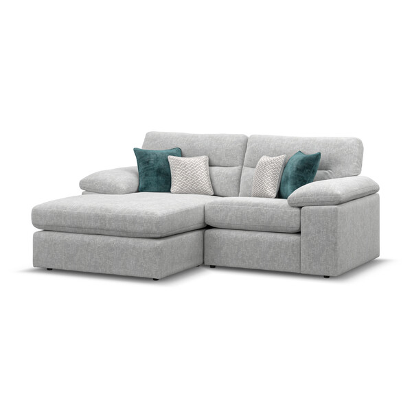 Cupid Silver Fabric Sofas - 2 Seater Left Hand Compact Chaise Sofa - Morgan Sectional Sofas Range - Oak Furnitureland