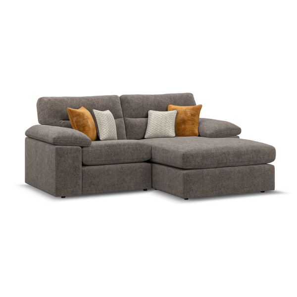Cupid Brown Fabric Sofas - 2 Seater Right Hand Compact Chaise Sofa - Morgan Sectional Sofas Range - Oak Furnitureland