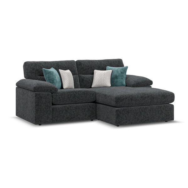 Cupid Charcoal Fabric Sofas - 2 Seater Right Hand Compact Chaise Sofa - Morgan Sectional Sofas Range - Oak Furnitureland