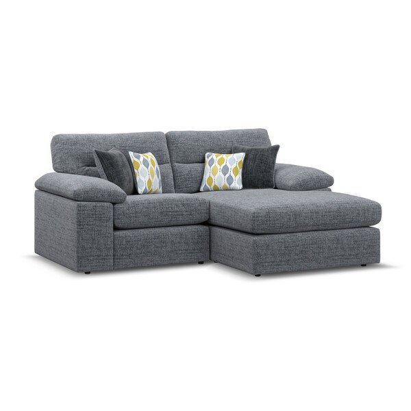 Santos Grey Fabric Sofas - 2 Seater Right Hand Compact Chaise Sofa - Morgan Sectional Sofas Range - Oak Furnitureland