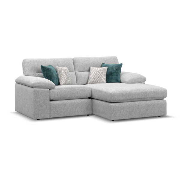 Cupid Silver Fabric Sofas - 2 Seater Right Hand Compact Chaise Sofa - Morgan Sectional Sofas Range - Oak Furnitureland