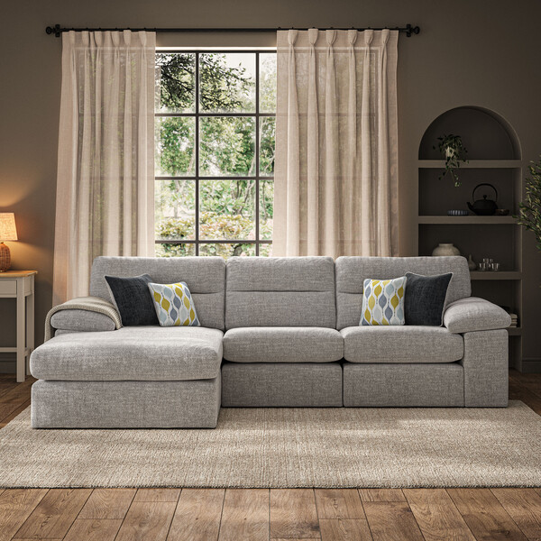 Santos Silver Fabric Sofas - 3 Seater Left Hand Chaise Sofa - Morgan Sectional Sofas Range - Oak Furnitureland