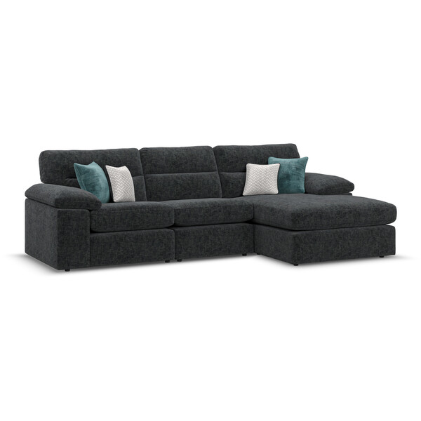 Cupid Charcoal Fabric Sofas - 3 Seater Right Hand Chaise Sofa - Morgan Sectional Sofas Range - Oak Furnitureland