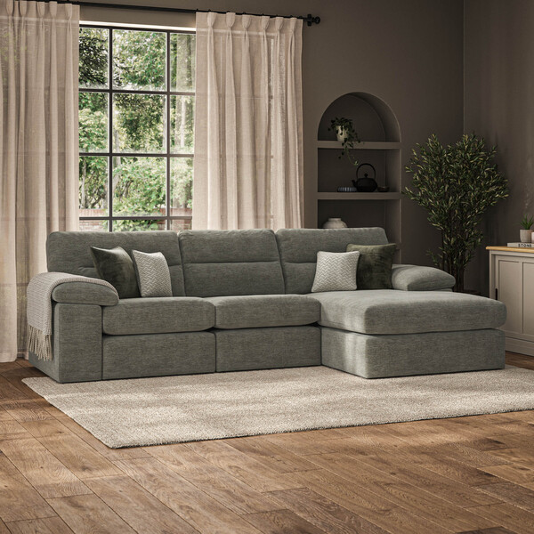 Cupid Olive Green Fabric Sofas - 3 Seater Right Hand Chaise Sofa - Morgan Sectional Sofas Range - Oak Furnitureland