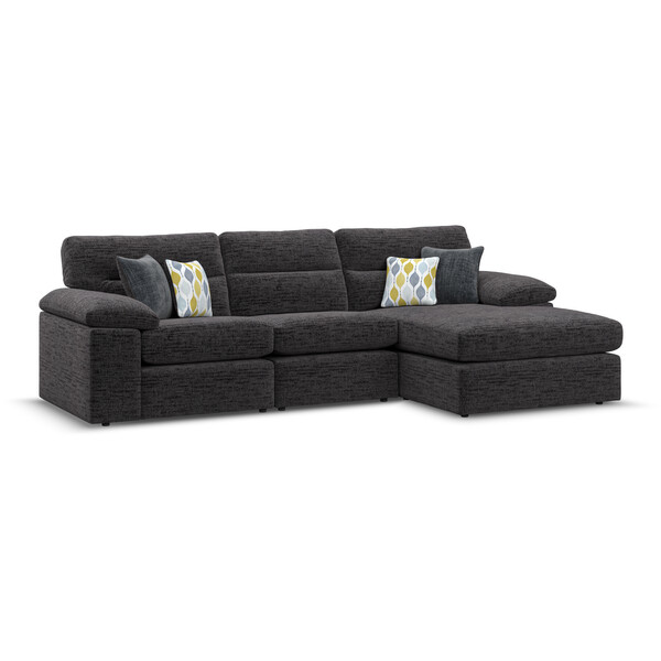 Santos Black Fabric Sofas - 3 Seater Right Hand Chaise Sofa - Morgan Sectional Sofas Range - Oak Furnitureland
