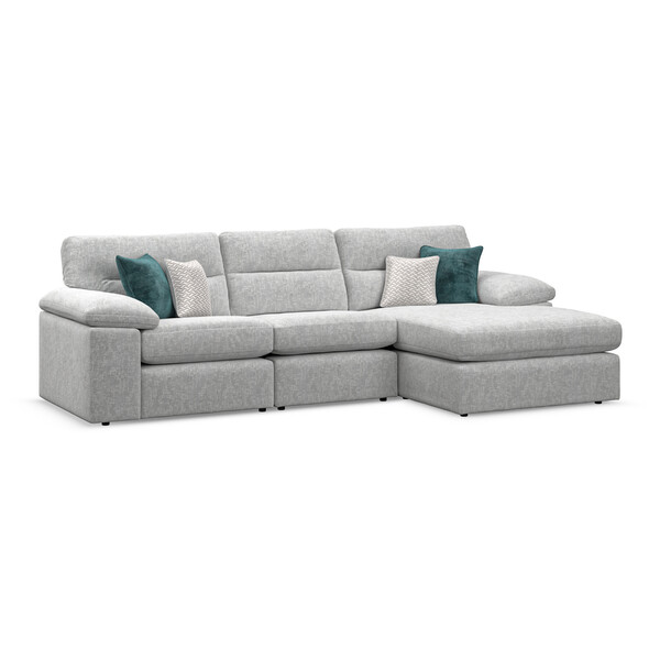 Cupid Silver Fabric Sofas - 3 Seater Right Hand Chaise Sofa - Morgan Sectional Sofas Range - Oak Furnitureland