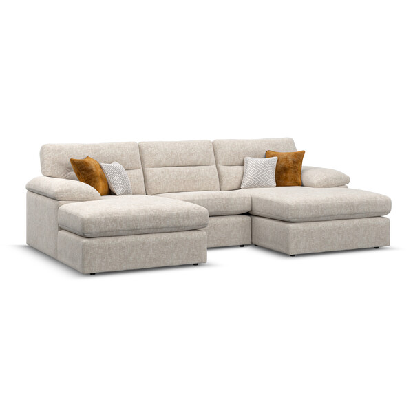 Cupid Beige Fabric Sofas - 3 Seat Double Chaise End Sofa - Morgan Sectional Sofas Range - Oak Furnitureland