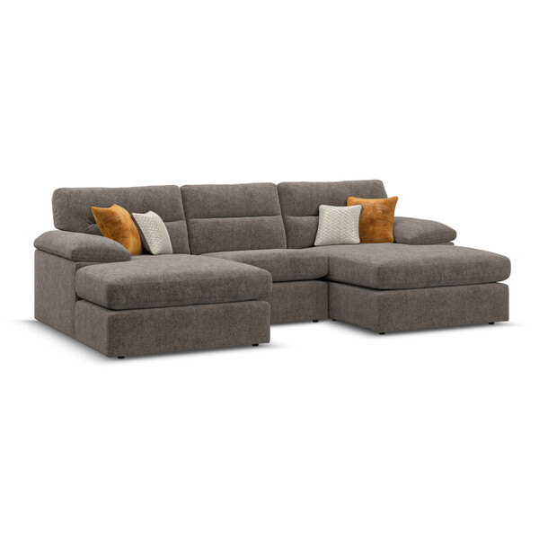 Cupid Brown Fabric Sofas - 3 Seat Double Chaise End Sofa - Morgan Sectional Sofas Range - Oak Furnitureland