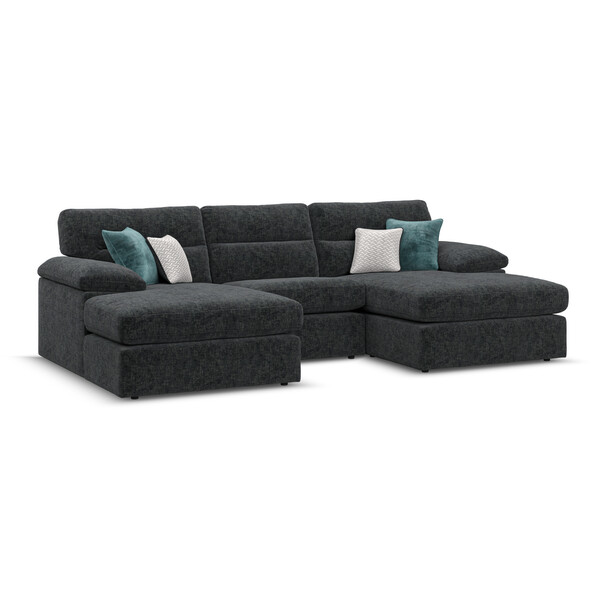 Cupid Charcoal Fabric Sofas - 3 Seat Double Chaise End Sofa - Morgan Sectional Sofas Range - Oak Furnitureland