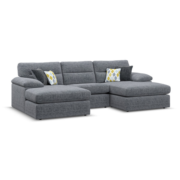 Santos Grey Fabric Sofas - 3 Seat Double Chaise End Sofa - Morgan Sectional Sofas Range - Oak Furnitureland