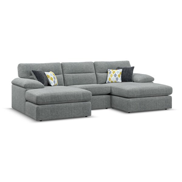 Santos Steel Fabric Sofas - 3 Seat Double Chaise End Sofa - Morgan Sectional Sofas Range - Oak Furnitureland