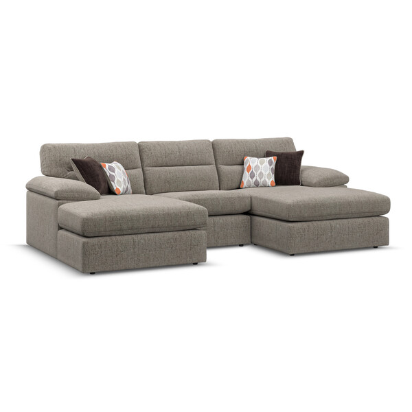 Santos Taupe Fabric Sofas - 3 Seat Double Chaise End Sofa - Morgan Sectional Sofas Range - Oak Furnitureland