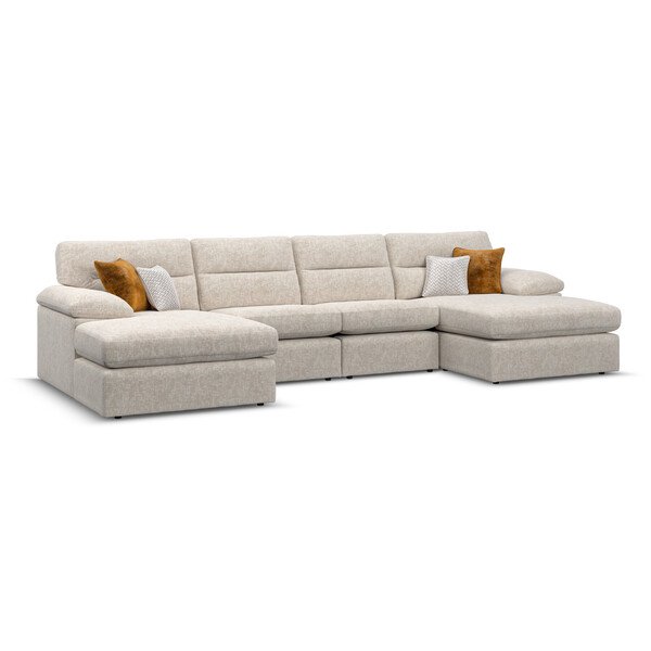 Cupid Beige Fabric Sofas - 4 Seat Double Chaise End Sofa - Morgan Sectional Sofas Range - Oak Furnitureland