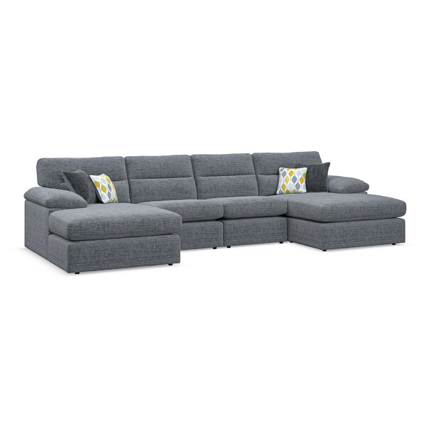 Santos Grey Fabric Sofas - 4 Seat Double Chaise End Sofa - Morgan Sectional Sofas Range - Oak Furnitureland